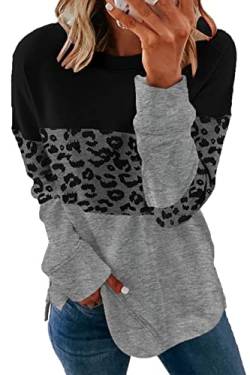 CNFUFEN Pullover Damen Tshirt Damen Langarmshirt Damen Sweatshirt Damen T-Shirt Damen Herbstmode Damen 2022 Damen Tshirt Leopard Schwarz Groß von CNFUFEN