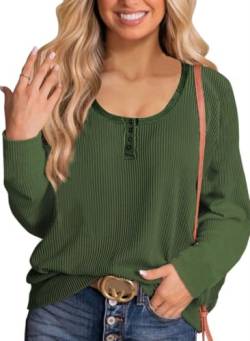 CNFUFEN Pullover Für Damen Lässig Long Sleeve Shirt Women Herbst Outfit Damen Einfarbig Kleidung Grün Größe L(40-42) von CNFUFEN