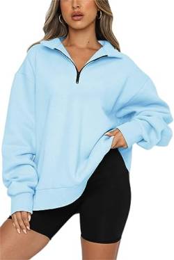 CNFUFEN Sweatshirts Für Damen Pullover Langarm Fleece Oberteile Winterpullover Damen Pullover Herbst Himmelblau Größe S(32-34) von CNFUFEN