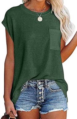 CNFUFEN Tshirt Damen Shirt Damen T-Shirts Für Damen Basic Shirt Damen Tshirt Damen Oversize Herbst Mode Damen Longshirt Damen Kurzarm Grün Medium von CNFUFEN