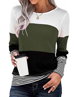 CNFUFEN Tunika Damen Langarm Longshirt Damen Langarm Pullover Damen Herbst Oversize Shirt Damen Basic Langarmshirt Damen grün X-Large von CNFUFEN