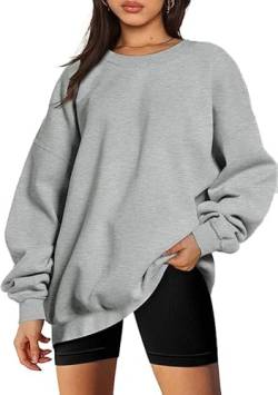 CNFUFEN Winter Einfarbig Pullover Damen Sweatshirt Damen Ohne Kapuze Langarm Oversize Oberteile Grau Größe L(40-42) von CNFUFEN