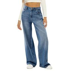 Baggy Jeans Damen Y2k Hose Straight Leg Jeans Damen High Waist Stretch Denim Hosen Weites Bein Jeanshosen Casual Lose Damenhose Freizeithose Wide Leg Hose Used-Look Mädchen Streetwear Schlaghose von CNNBYYDS