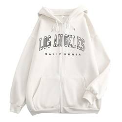 CNNBYYDS Damen Los Angeles Hoodie Jacke Oversize Vintage Reißverschluss Kapuzenjacke Zip Up Kapuzenpullover Sweatshirt mit Kapuze 90er Y2K E-Girl Teenager Mädchen Übergangsjacke College Jacke von CNNBYYDS