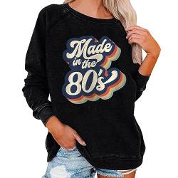 CNNBYYDS Damen Oversized Sweatshirt Sexy 80er Jahre Outfit Rundhals Langarm Casual Loose Langarmshirt Pullover Herbst Winter Locker Bedrucktes Oberteile Elegante Tops Vintage Drucken Bluse (Black, S) von CNNBYYDS