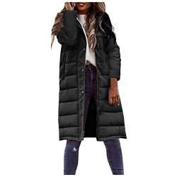 CNNBYYDS Daunenjacke Damen Lang Mantel Steppmantel Leichte Winterjacke mit Kapuze Slim Fit Steppjacke Kapuzenjacke Langes mit Reißverschluss Elegant Daunenmantel Winter Warm Parka Jacke Outdoorjacke von CNNBYYDS