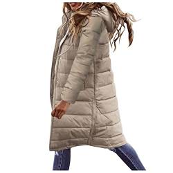 CNNBYYDS Daunenjacke Damen Lang Mantel Steppmantel Leichte Winterjacke mit Kapuze Slim Fit Steppjacke Kapuzenjacke Langes mit Reißverschluss Elegant Daunenmantel Winter Warm Parka Jacke Outdoorjacke von CNNBYYDS