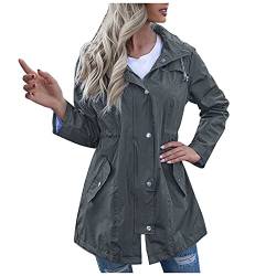 CNNBYYDS Regenjacke Damen Lang Leicht Jacke mit Kapuze Windbreaker Wasserdicht Regenparka Outdoorjacke Winddicht Regenmantel Trenchcoats Windjacke Sommerjacke Regenparka Tailliert von CNNBYYDS