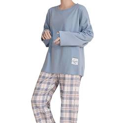 CNNBYYDS Schlafanzug Damen Lang Weiche Langarm Rundhals Pyjama Set Nachtwäsche Kuschelig Zweiteiliger Sleepwear Soft Loungewear Hausanzug mit Karierte Hose Schlafanzüge für Damen Teenager Mädchen von CNNBYYDS