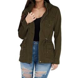 CNNBYYDS Übergangsjacke Damen Stehkragen Mehr Taschen Utility Jacket Leicht Sommerjacke Boyfriend Jeansjacke Parka Mantel Windbreaker Sportjacke Freizeitjacken von CNNBYYDS