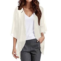 Damen Sommer Chiffon Kimono Cardigan Leicht Casual 3/4 Ärmel Beachwear Bikini Cover Up Strickjacke Einfarbige Leichte Sommerjacke Strand Shawl Bluse Oberteil Tops Offene Front Jacke für Sommer von CNNBYYDS