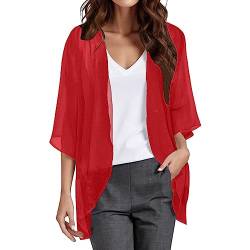 Damen Sommer Chiffon Kimono Cardigan Leicht Casual 3/4 Ärmel Beachwear Bikini Cover Up Strickjacke Einfarbige Leichte Sommerjacke Strand Shawl Bluse Oberteil Tops Offene Front Jacke für Sommer von CNNBYYDS