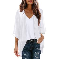 Damen Sommer Chiffon Kimono Cardigan Leicht Casual 3/4 Ärmel Beachwear Bikini Cover Up Strickjacke Einfarbige Leichte Sommerjacke Strand Shawl Bluse Oberteil Tops Offene Front Jacke für Sommer von CNNBYYDS