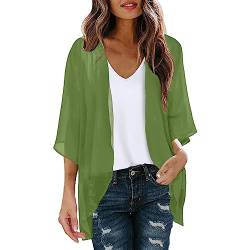 Damen Sommer Chiffon Kimono Cardigan Leicht Casual 3/4 Ärmel Beachwear Bikini Cover Up Strickjacke Einfarbige Leichte Sommerjacke Strand Shawl Bluse Oberteil Tops Offene Front Jacke für Sommer von CNNBYYDS