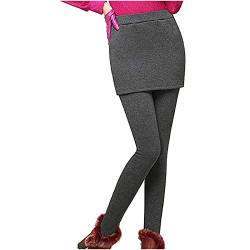 Damen Thermo Leggings mit Rock Knöchelläng Laufhose Yoga Sport Soft Rockhose 2-in-1 Thermohose Damen Winter Elastisch High Waist Strumpfhosen mit Rock Blickdicht Thermoleggins Gefütterte Fleece Warme von CNNBYYDS