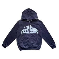 Damen Y2K Jacke 4TUNE Zip Up Hoodie Sterne Motiv Graphics Harajuku Kapuzenpullover für Frauen Langarm Hoodie OversizedSweatshirt Vintage Kapuzenjacke Sweatjacke mit Kapuze 90er E-Girl Top Mantel von CNNBYYDS