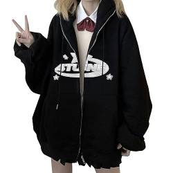 Damen Y2K Jacke 4TUNE Zip Up Hoodie Sterne Motiv Graphics Harajuku Kapuzenpullover für Frauen Langarm Hoodie OversizedSweatshirt Vintage Kapuzenjacke Sweatjacke mit Kapuze 90er E-Girl Top Mantel von CNNBYYDS