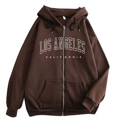 Damen Y2K Jacke Loose Pullover Full Zipper Hoodie Los Angeles Brief Langarm Oversized Sweatshirt mit Kapuze Harajuku Streetwear Vintage Kapuzenjacke Sweatjacke 90er E-Girl Tops Herbst Winter Outwear von CNNBYYDS