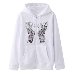 Damen Y2k Zip Up Hoodie Sweatjacke Damen mit Kapuze Vintage Hoodies Goth Skeleton Graphic Oversized Kapuzenpullover Sweatshirt Jacke mit Kapuzen Herbstjacke Mantel Teenager Mädchen 90er E-Girl Tops von CNNBYYDS