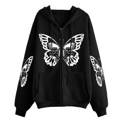 Damen Y2k Zip Up Hoodie Sweatjacke Damen mit Kapuze Vintage Hoodies Goth Skeleton Graphic Oversized Kapuzenpullover Sweatshirt Jacke mit Kapuzen Mantel Outwear Teenager Mädchen 90er E-Girl Tops von CNNBYYDS