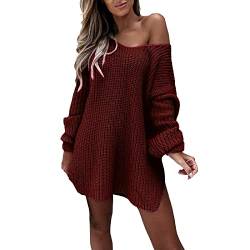 Pullover Damen Lang Strickpullover Winter V-Ausschnitt Langarm Grobstrickpullover Casual Lose Langarm Pulli Warm Outwear Pullover Oberteile Oversize Jumper Sweater Baumwolle Tunika Shirt von CNNBYYDS