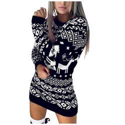 Strickkleid Damen Lustige Weihnachtskleid Pulloverkleid Damen Weihnachten Schneeflocken Rentier Druck Sexy Rundhals Wickelkleid Langarm Rundhals Strickpullover Winterkleid Pullover Kleid Herbst Winter von CNNBYYDS