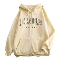 Sweatjacke Damen Fashion Y2K Zip Up Hoodie Jacke Harajuku Hip-Hop Sweatshirt Aesthetic Clothes Vintage Los Angeles Pullover Kapuzenjacke Übergangsjacke Oversized Hoody mit Kapuze 90s E-Girl Tops von CNNBYYDS