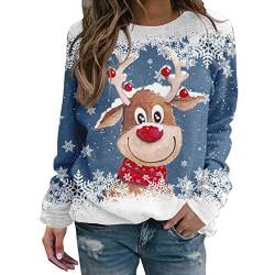 Weihnachtspullover Damen Lustig Rundhals Langarmshirt Herbst Wnter Pullover Elegant Bluse Casual Lose Weihnachts Sweatshirt Damen Rentier Druck Weihnachtsmotiv Xmas Pulli Oberteile Weihnachtspulli von CNNBYYDS