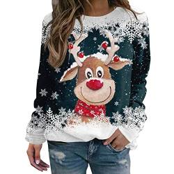 Weihnachtspullover Damen Lustig Rundhals Langarmshirt Herbst Wnter Pullover Elegant Bluse Casual Lose Weihnachts Sweatshirt Damen Rentier Druck Weihnachtsmotiv Xmas Pulli Oberteile Weihnachtspulli von CNNBYYDS