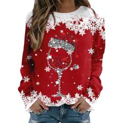 Weihnachtspullover Damen Lustig Sweatshirt Damen Oversized Rundhals Langarm Weihnachten Pullover Casual Ugly Christmas Sweater Elegant Bluse Oberteile Frauen Langarmshirt Weihnachts Xmas Pulli Shirt von CNNBYYDS