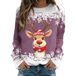 Weihnachtspullover Damen Lustig Sweatshirt Damen Oversized Rundhals Langarm Weihnachten Pullover Casual Ugly Christmas Sweater Elegant Bluse Oberteile Frauen Langarmshirt Weihnachts Xmas Pulli Shirt von CNNBYYDS