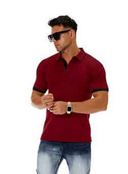 CNROS Herren Kurzarm Solid Polo Shirt Slim Fit Casual Basic Designed, Violett-Rot, 3X-Groß von CNROS