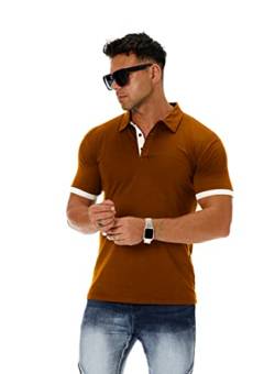 CNROS Herren Kurzarm Solid Poloshirt Slim Fit Casual Basic Designed, braun, 3X-Groß von CNROS