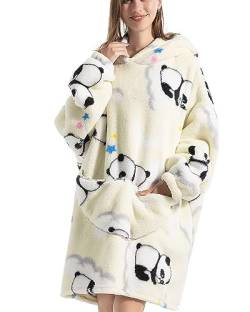 CNTSFS Übergroße Hoodie Decke Sweatshirt Kapuzenpullover Oversized Wearable Blanket Warme Flauschige Sweatshirt mit Riesen Taschen Einheitsgröße Herren Damen (Panda) von CNTSFS