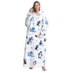 CNTSFS Übergroße Hoodie Decke Sweatshirt Kapuzenpullover Oversized Wearable Blanket Warme Sweatshirt mit Einheitsgröße Herren Damen(Pinguine 140cm) von CNTSFS