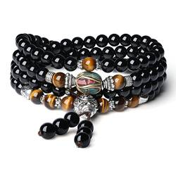 COAI® 108 6mm Onyx Tigerauge/Rotes Tigerauge Nepalesische Perlen Tibetisches Wickelarmband Halskette für Damen/Herren von COAI