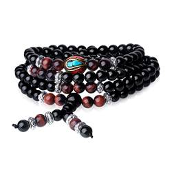 COAI 108 Obsidian und Rotes Tigerauge Buddhistisches Wickelarmband Halskette für Damen/Herren von COAI