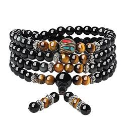 COAI 108 Obsidian und Tigerauge Buddhistisches Wickelarmband Halskette für Damen/Herren von COAI