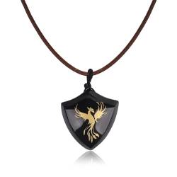 COAI Echtes italienisches Leder Halskette mit Obsidian Anhänger, handgeschnitzt Phoenix für Herren von COAI