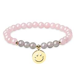 COAI Geschenkideen Damen Armband aus Labradorit und Rosenquarz mit Smiley Charm von COAI