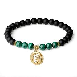 COAI Geschenkideen Damen Armband aus Matt Onyx und Malachit mit Sonne Mond Charm Glücksarmband von COAI