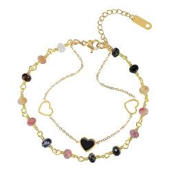COAI Geschenkideen Damen Glücksarmband aus Mehrfarbigen Turmaline mit Herzen Charm 2-Layer Bracelet von COAI