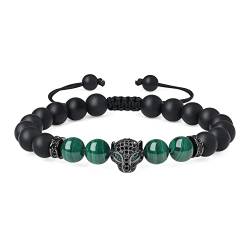 COAI Geschenkideen Glücksarmabnd aus Mattem Onyx und Malachit mit CZ Paved Jaguar Charm von COAI