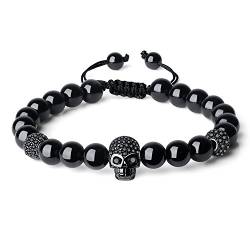 COAI Geschenkideen Glücksarmband Shambala aus Schörl Schwarzer Turmalin mit Pavé-Inspiration und CZ Kristall Totenkopf für Damen und Herren von COAI