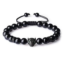 COAI Geschenkideen Glücksarmband aus Schörl Verstellbares Armband Unisex mit CZ Panther-Kopf Charm von COAI