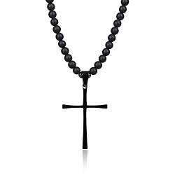 COAI Geschenkideen Herren Biker Halskette aus Mattem Onyx mit Kreuz Anhänger von COAI