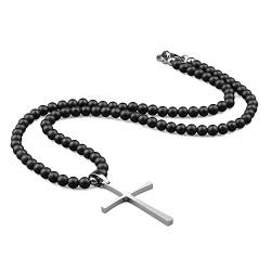 COAI Geschenkideen Herren Biker Halskette aus Mattem Onyx mit Silbrigem Kreuz Anhänger von COAI