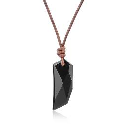 COAI Geschenkideen Herren Braune Leder Halskette mit Wolfszahn Halskette aus Obsidian Kristall von COAI
