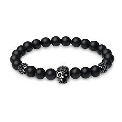 COAI Geschenkideen Herren Glücksarmband Reiki Armband aus Mattem Onyx mit CZ Zirkonia Totenkopf Charm von COAI