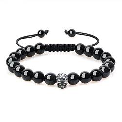 COAI Geschenkideen Herren Glücksarmband aus Obsidian mit Totenkopf Charm Verstellbares Armband von COAI